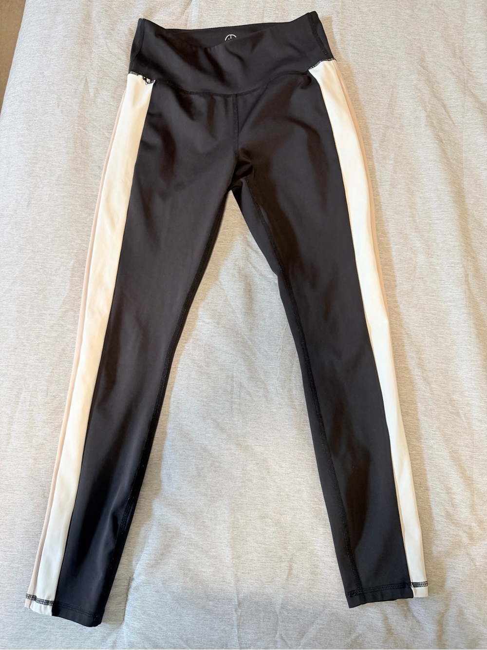 High-Waist Black Leggings with White Side Stripe
